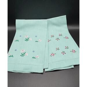 Set of 2 Hand Embroidered Tea Finger Towels Vintage